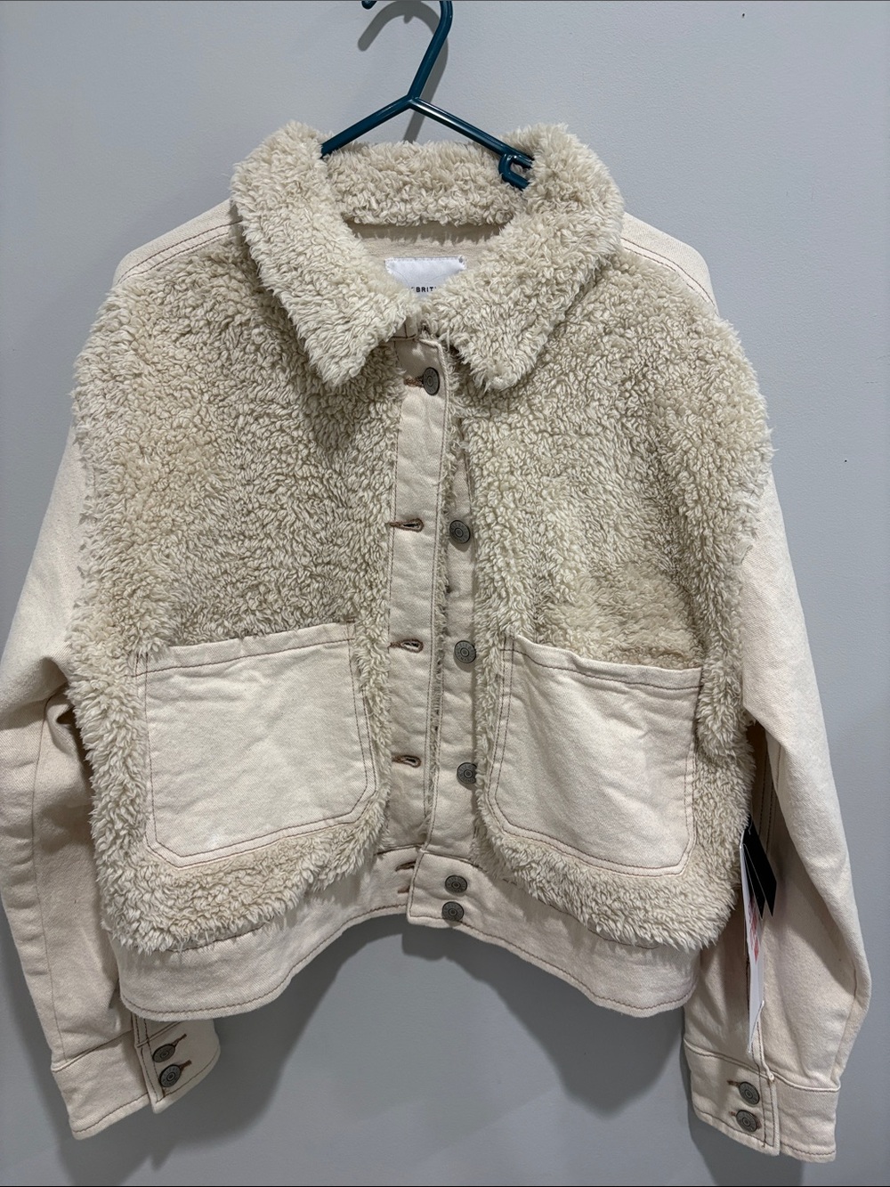 Women's Cream Teddy Sherpa Button Jacket